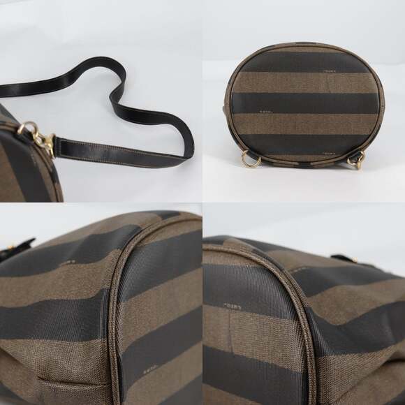 FENDI Pecan Canvas Shoulder Bag Pvc Black Brown Gold - Picture 10 of 13
